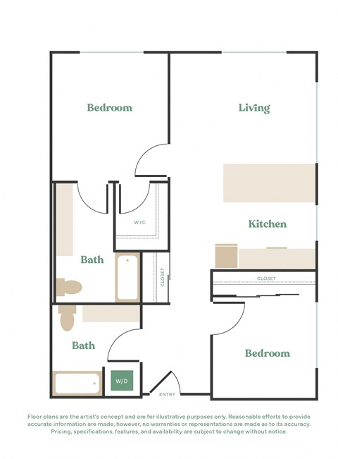 a floor plan of a unit with a bedroom and kitchen